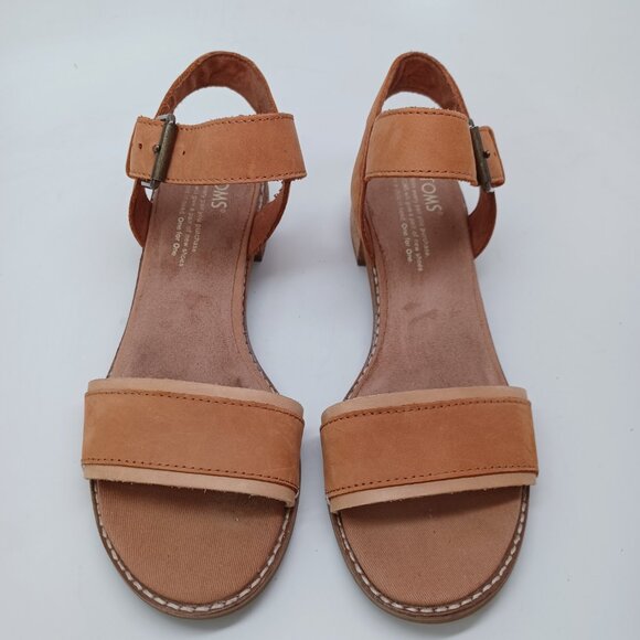 Toms Shoes Open Toe Sandal Heels Brown Sling Back Low Block Heel Womens 7 - Picture 3 of 14